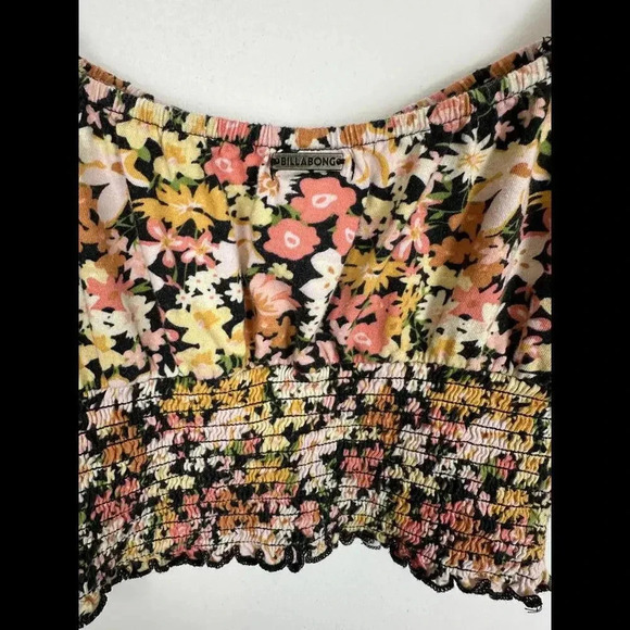 Billabong Cropped Sweatheart Neck Floral Puff Sleeve Top SIZE S - Picture 4 of 5